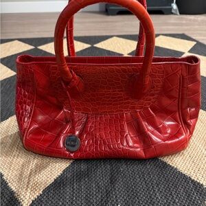 Furla Red Croc-Embossed Satchel